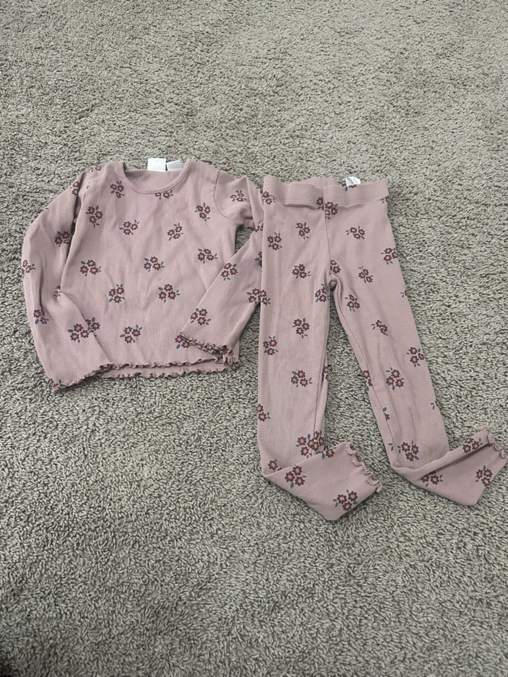 Girls' Pink Floral Ribbed Matching Set